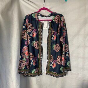 NWT E Retro Open Front Jacket Blazer with Retro Floral Pattern size Large